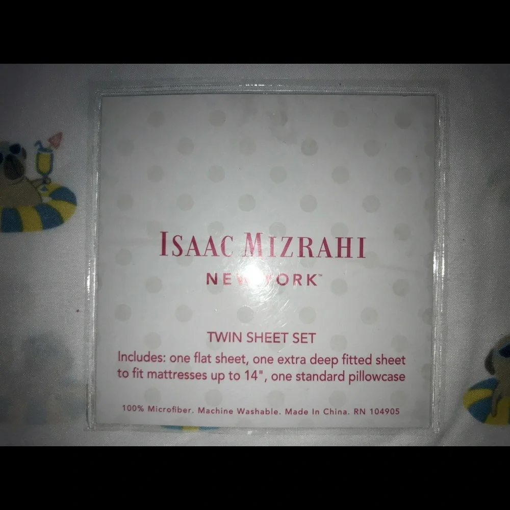 Isaac Mizrahi Swimming Pool Pug Dogs Twin Sheet Pillow Case Set NEW NIP
